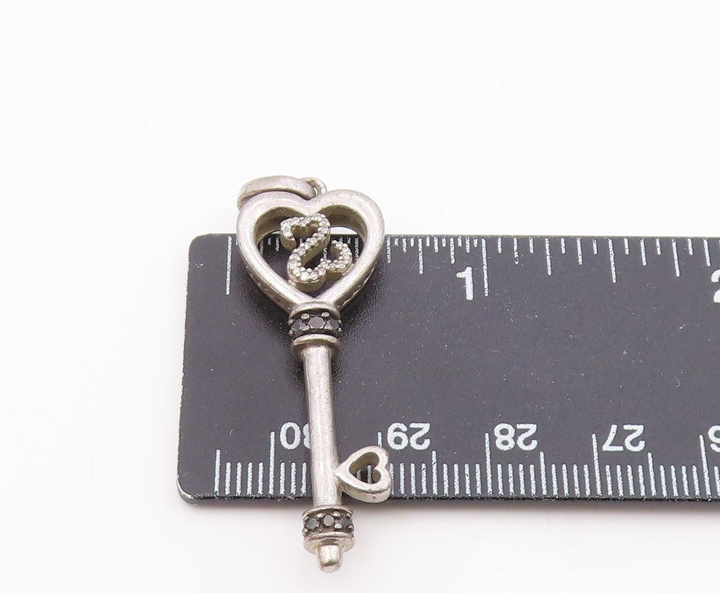 925 Silver  Vintage Black & White Genuine Diamonds Love Key Pendant  PT21322
