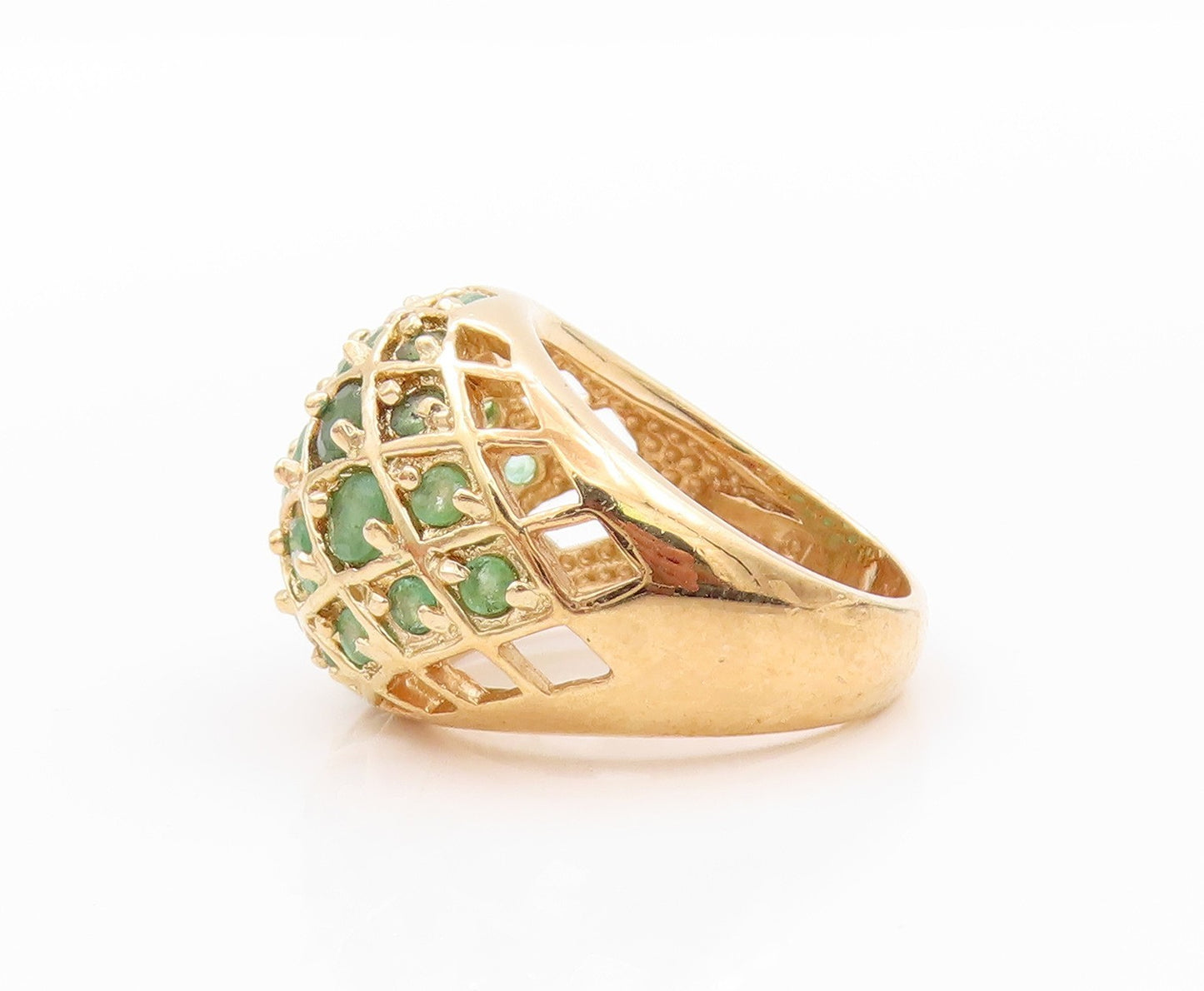 925 Sterling Silver Vintage Ring Gold Plated Net Effect Emerald  Sz 5  RG32320