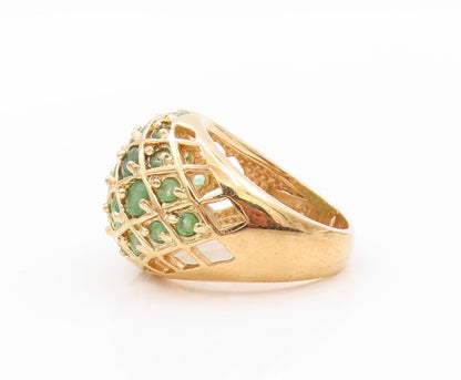 925 Sterling Silver Vintage Ring Gold Plated Net Effect Emerald  Sz 5  RG32320