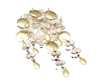 NORWAY 925 Silver  Vintage Two Tone Beaded Floral Disc Brooch Pin  BP9670