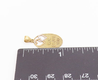 925 Sterling Silver  Vintage Mom I Love You Two Tone Hearts Pendant  PT16307