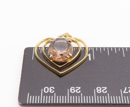 925 Sterling Silver Vintage Pendant Gold Plated Smoky Quartz Love Heart  PT24907