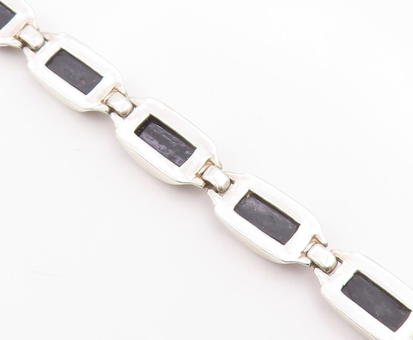 925 Sterling Silver Vintage Bracelet Chunky Baltic Amber Geometric Link  BT12084