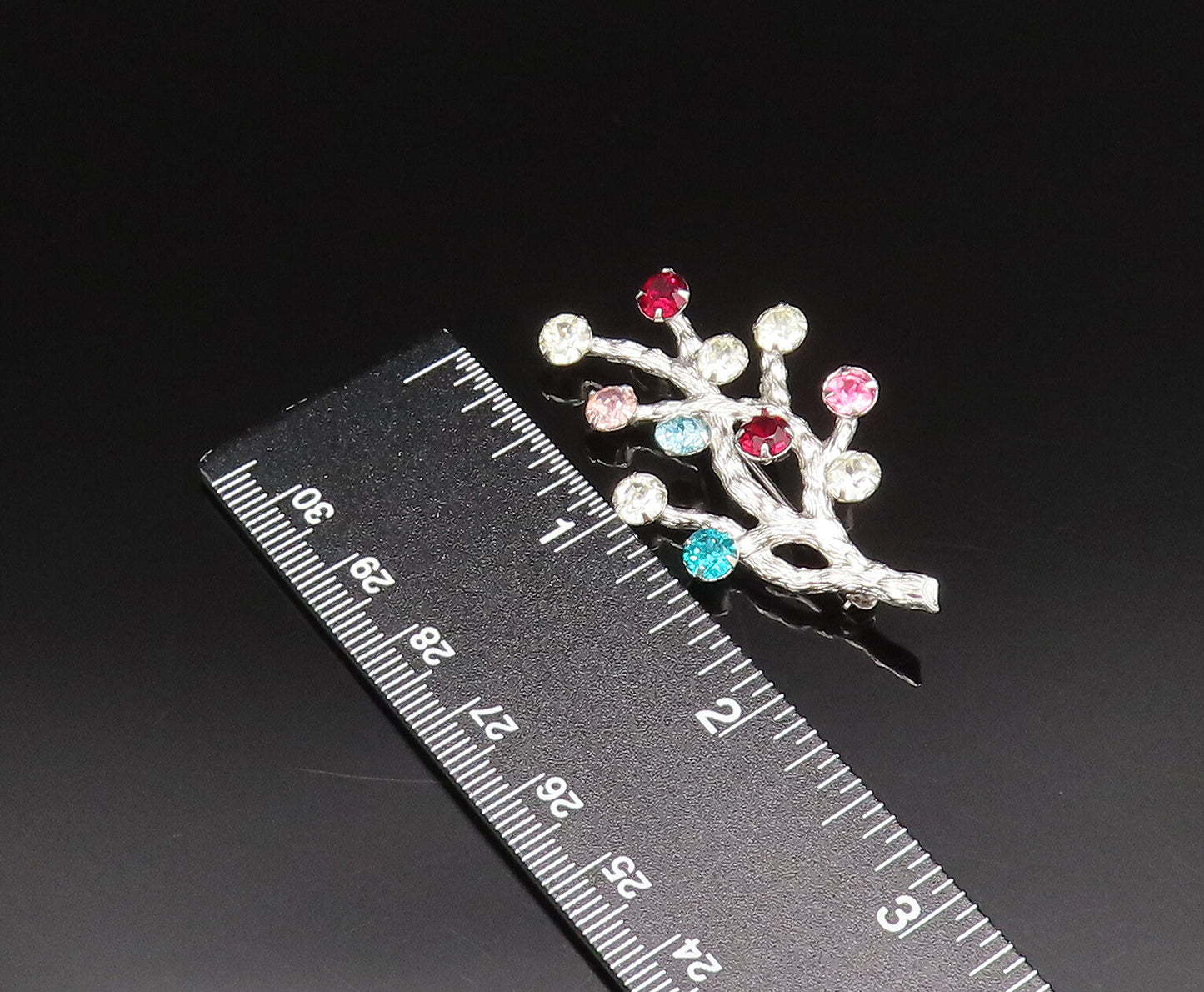 VAN DELL 925 Silver  Vintage Multi Rhinestone Tree Branch Brooch Pin  BP9791