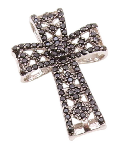 925 Sterling Silver   Vintage Sparkly Spinel Religious Cross Pendant  PT20623