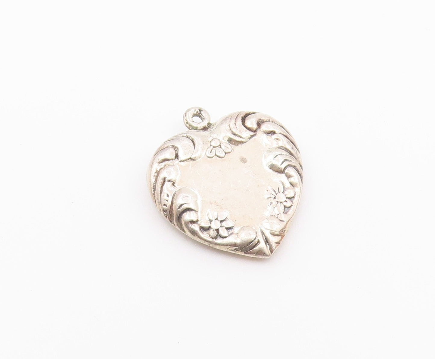925 Sterling Silver  Vintage Shiny Floral Swirl Love Heart Pendant  PT15732