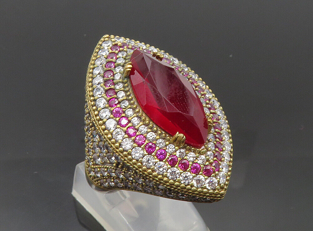925 Sterling Silver  Vintage Pink & White Topaz Cocktail Ring Sz 8  RG8787