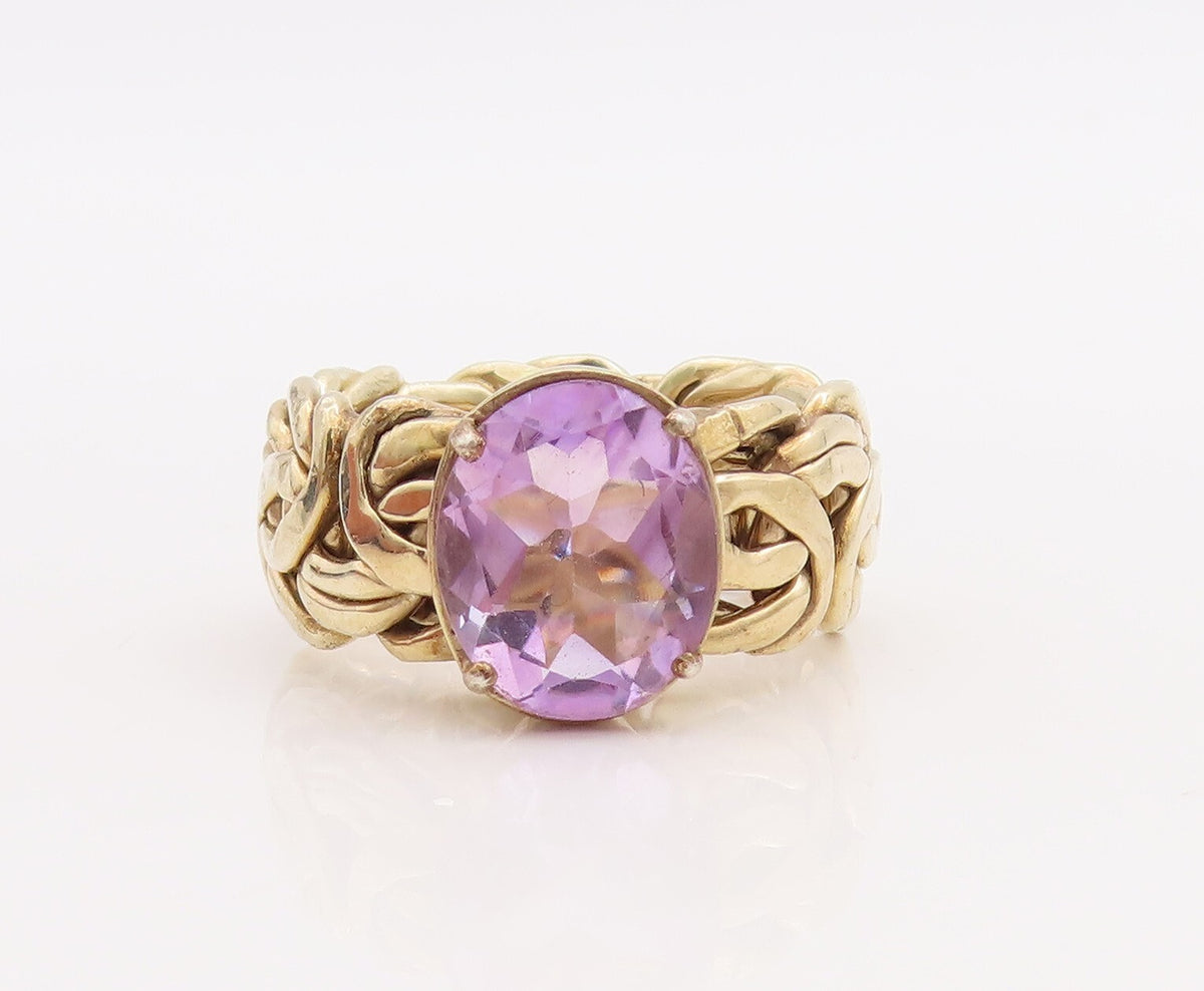 925 Sterling Silver Vintage Ring Gold Plated Oval Amethyst  Sz 7.5  RG28875