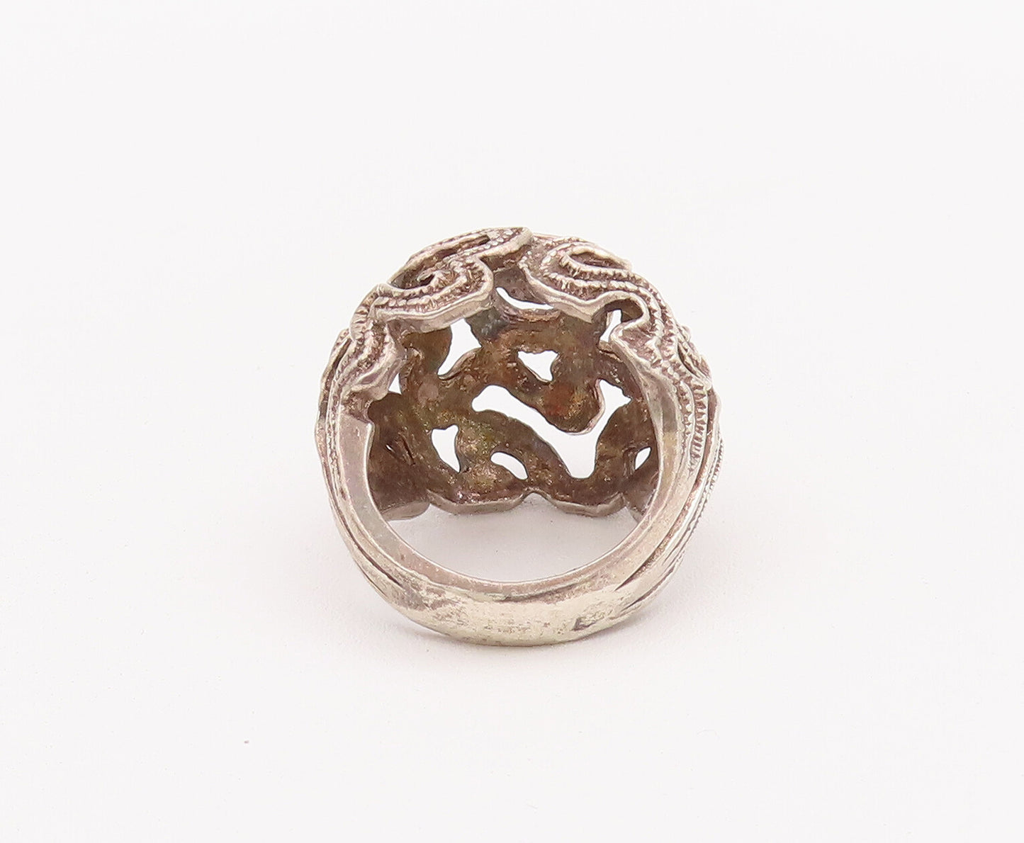 925 Sterling Silver Vintage Ring Brutalist Cutout Swirly Domed  Sz 6 RG28088