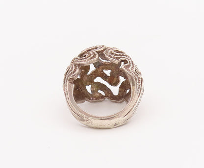 925 Sterling Silver Vintage Ring Brutalist Cutout Swirly Domed  Sz 6 RG28088