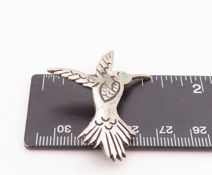 925 Sterling Silver Vintage Brooch Etched Larimar Eyed Humming Bird  BP11725