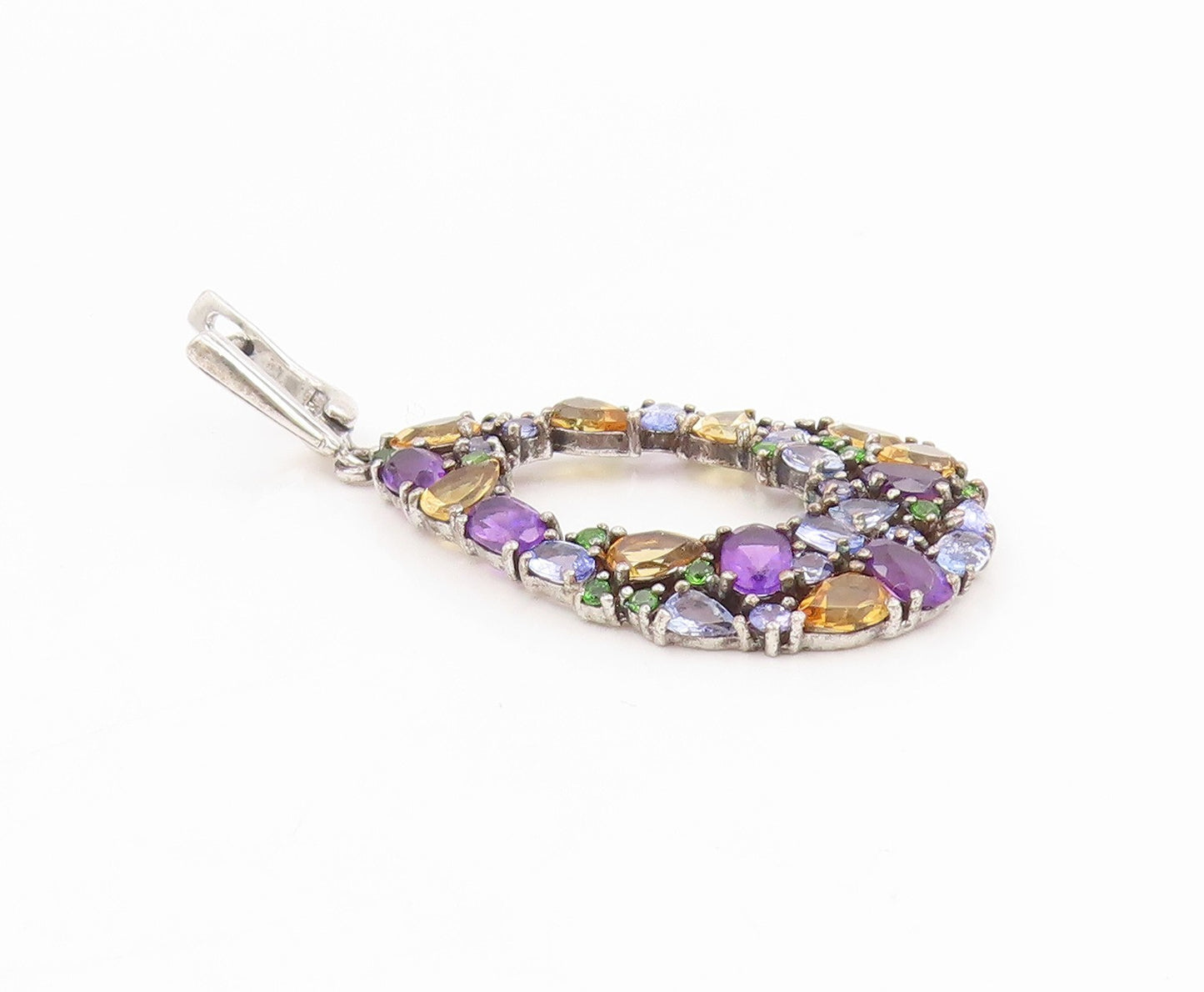925 Sterling Silver Vintage Earrings Multi Gemstone Teardrop Cluster  EG13854