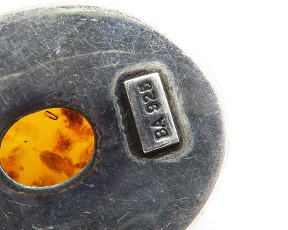 BALI 925 Sterling Silver  Vintage Cabochon Cut Amber Twist Pendant  PT10018