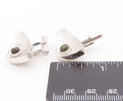 925 Sterling Silver Vintage Cuff Links Designer Triangular Cut Cat's Eye  TR3795