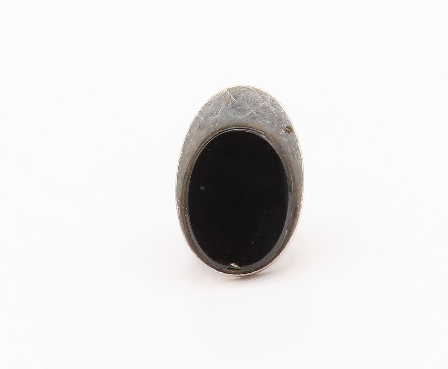 925 Sterling Silver Vintage Ring Modernist Oval Onyx Design  Sz 6  RG32075