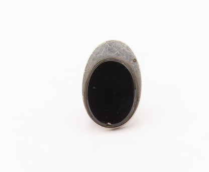 925 Sterling Silver Vintage Ring Modernist Oval Onyx Design  Sz 6  RG32075