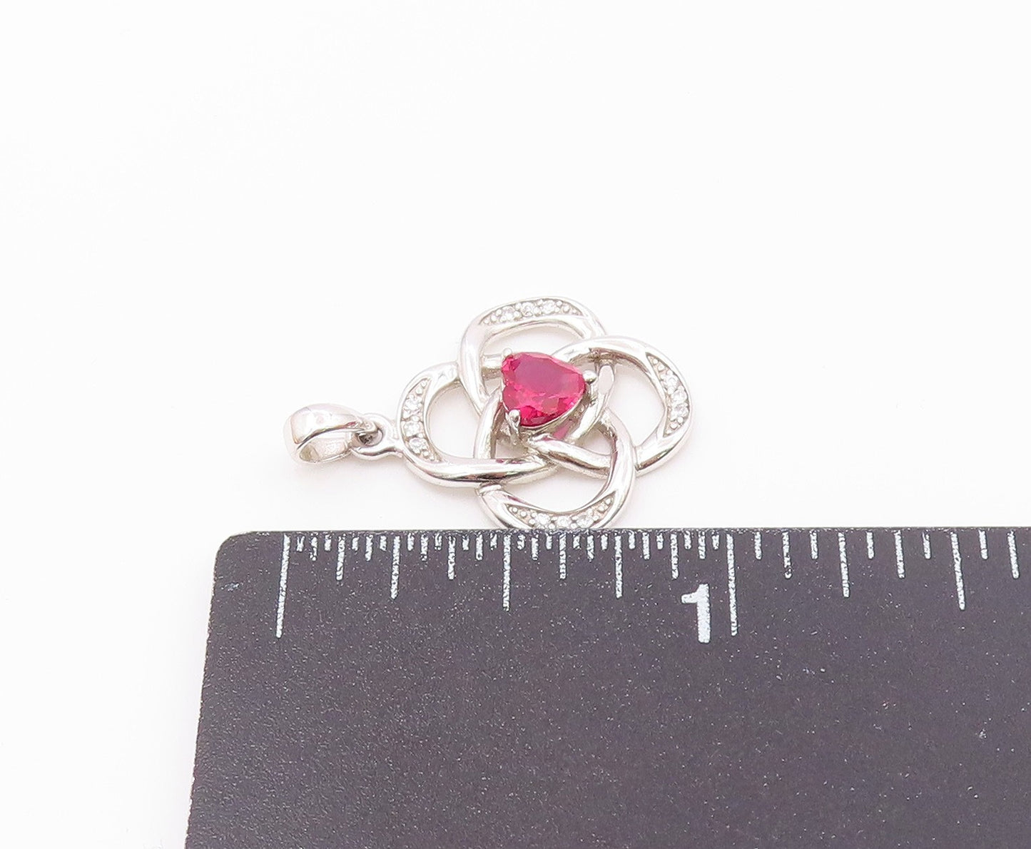 925 Sterling Silver  Vintage Pink Topaz Shiny Love Knot Pendant  PT17928