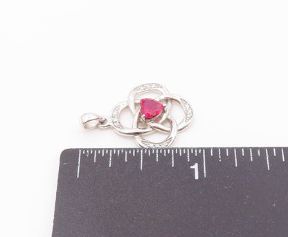 925 Sterling Silver  Vintage Pink Topaz Shiny Love Knot Pendant  PT17928