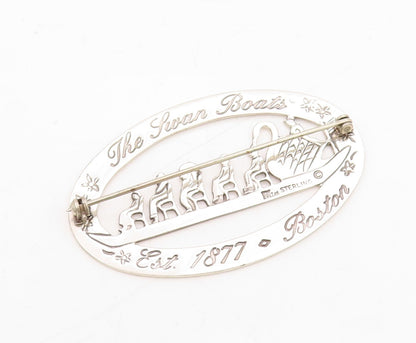 925 Sterling Silver Vintage Brooch Solid Boston The Swan Boats  BP11479