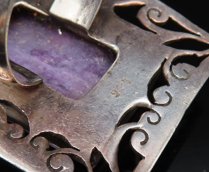 925 Silver  Vintage Openwork Frame Charoite Statement Ring Sz 7  RG26039