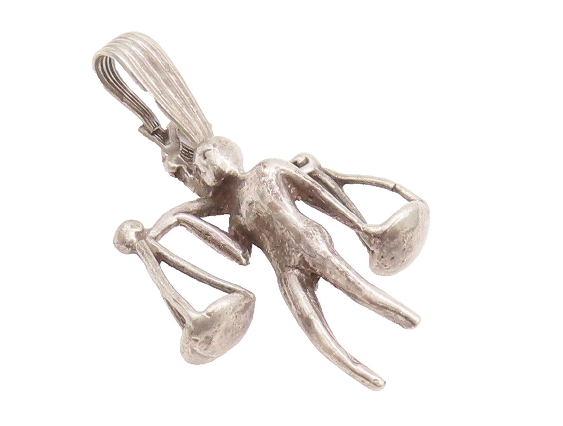 925 Sterling Silver Vintage Pendant Young Man Carrying Weighing Scale  PT22764