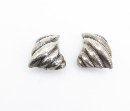 925 Sterling Silver  Vintage Modernist Fluted Non Pierce Drop Earrings  EG2516