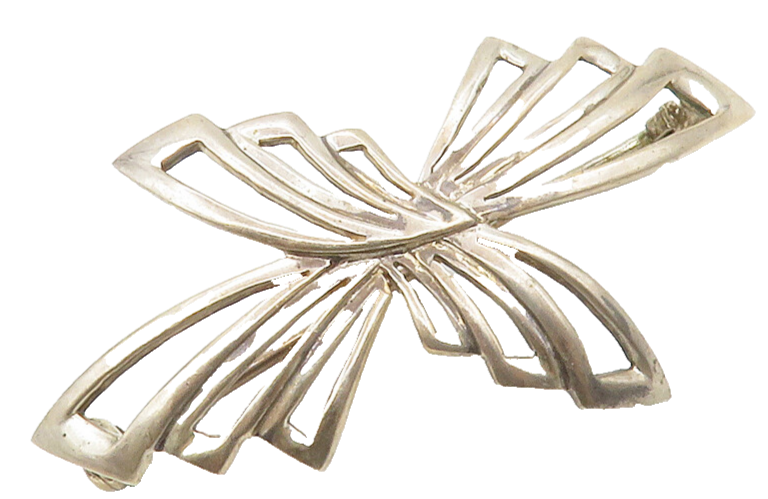 925 Sterling Silver  Vintage Shiny Open Ribbon Bow Design Brooch Pin  BP5204