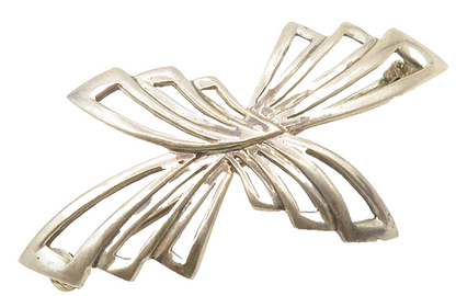 925 Sterling Silver  Vintage Shiny Open Ribbon Bow Design Brooch Pin  BP5204