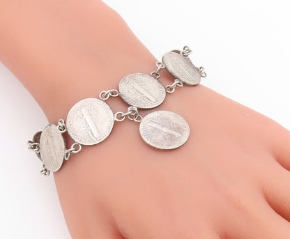 925 Sterling Silver Vintage Bracelet Classic US Mercury Dime Coin Link  BT12219