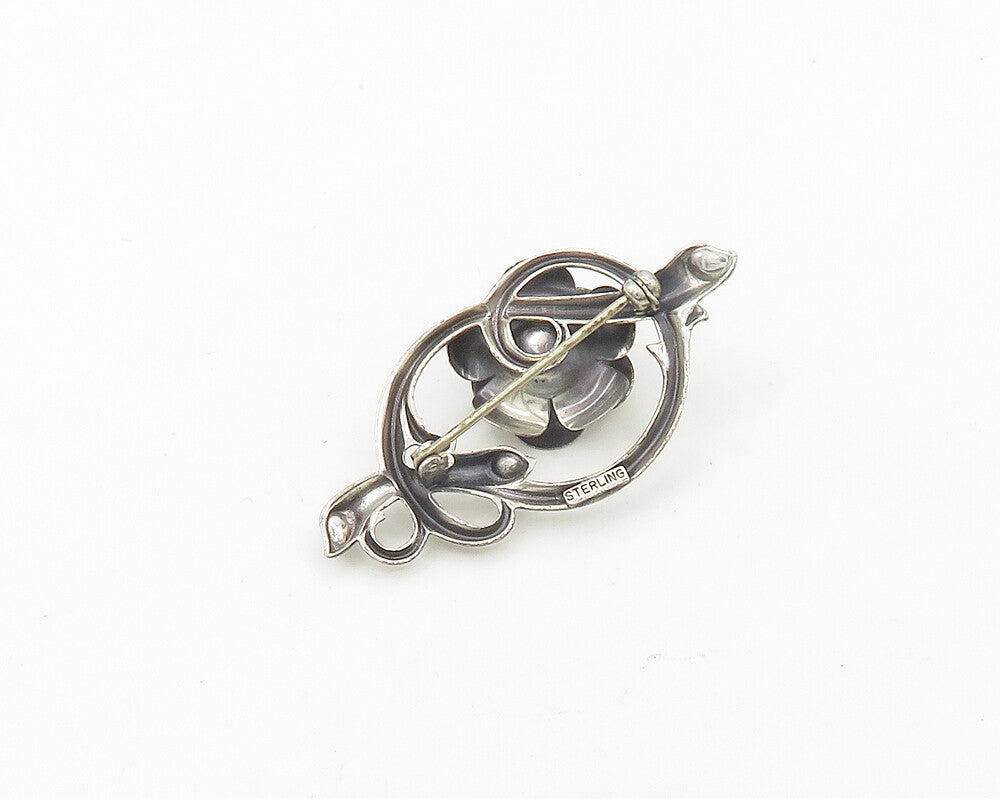 925 Sterling Silver  Vintage Shiny Sculpted Rose Flower Brooch Pin  BP7457