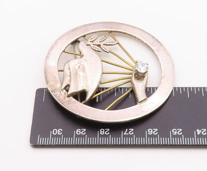 MISTY TAYLOR 925 Silver  Vintage Cubic Zirconia Hand & Dove Brooch Pin  BP6769