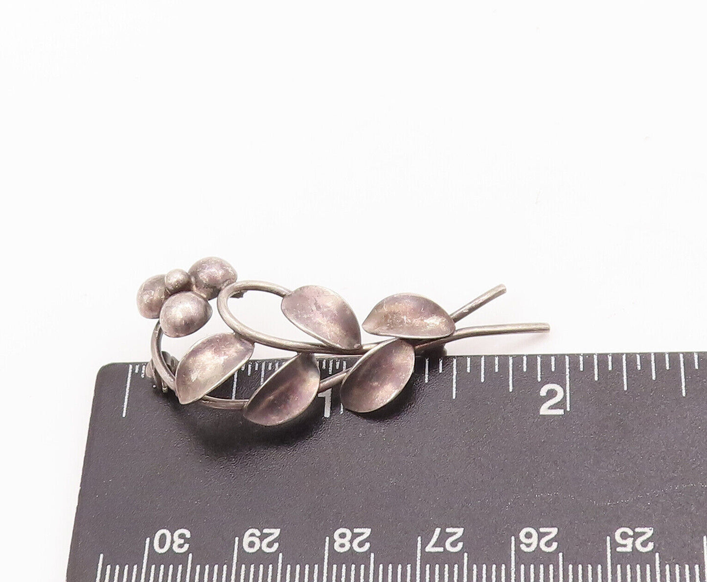925 Sterling Silver Vintage Brooch Pin DENMARK Floral Carved Beaded  BP10841