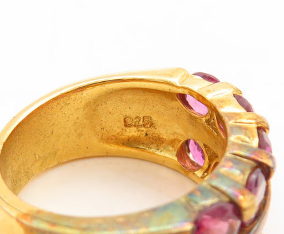925 Sterling Silver Vintage Ring Gold Plated Pink CZ Inlay  Sz 5.5  RG31212