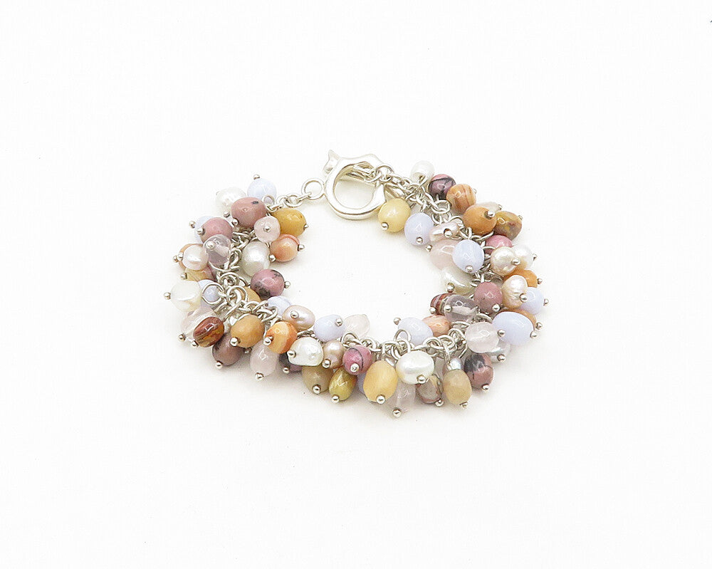 WHITNEY KELLY 925 Silver Vintage Pearls & Multi Stone Beaded Bracelet BT7805