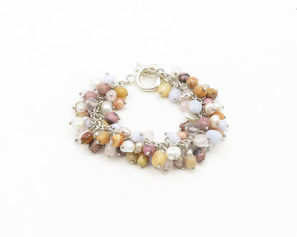 WHITNEY KELLY 925 Silver Vintage Pearls & Multi Stone Beaded Bracelet BT7805