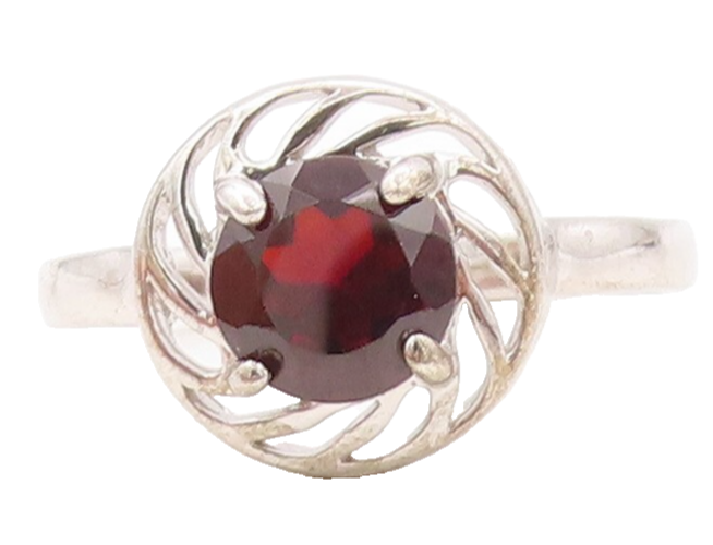 925 Sterling Silver Vintage Ring Rose Round Garnet Cutout Frame  Sz 8  RG31065