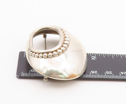 925 Sterling Silver  Vintage Shiny Smooth Bubble Trim Oval Brooch Pin  BP4049