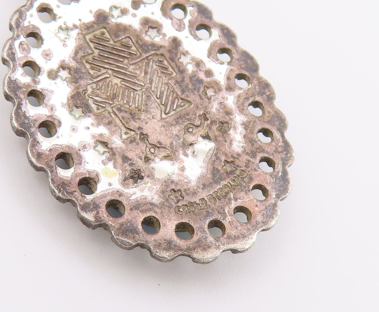 925 Sterling Silver Vintage Pendant Enamel Miraculous Medal Religious  PT26577