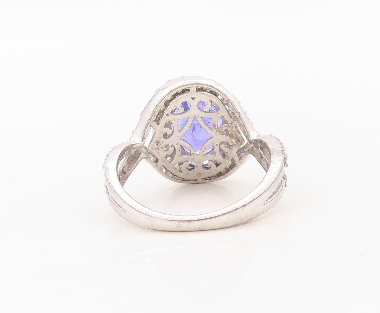 925 Sterling Silver Vintage Ring Oval Cut Sapphire Halo CZ Bands  Sz 7  RG30264