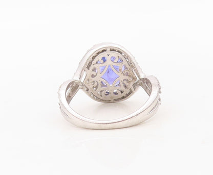 925 Sterling Silver Vintage Ring Oval Cut Sapphire Halo CZ Bands  Sz 7  RG30264