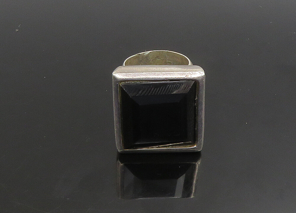 925 Sterling Silver  Vintage Black Spinel Square Cocktail Ring Sz 5  RG23454