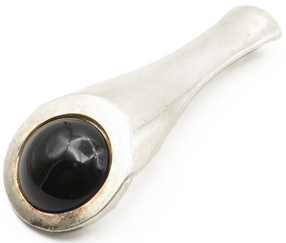 ISRAEL 925 Sterling Silver  Vintage Cabochon Cut Black Onyx Pendant  PT11073