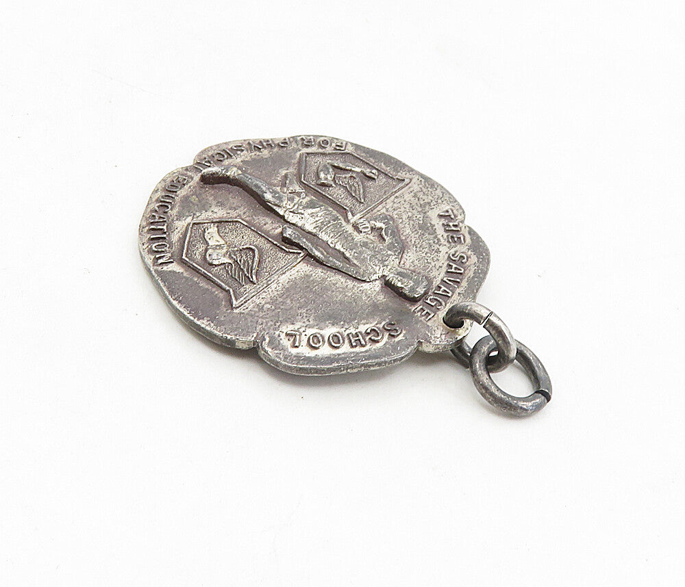 925 Sterling Silver  Vintage Antique The Savage School Medal Pendant  PT6421