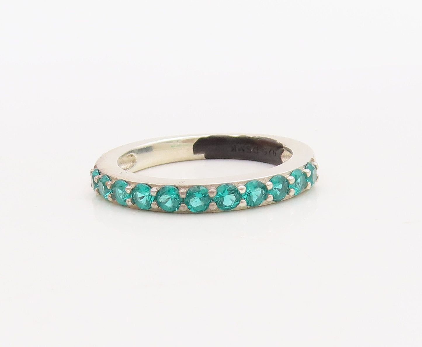 925 Sterling Silver Vintage Ring Stackable Green & White Topaz  Sz 7  RG29786