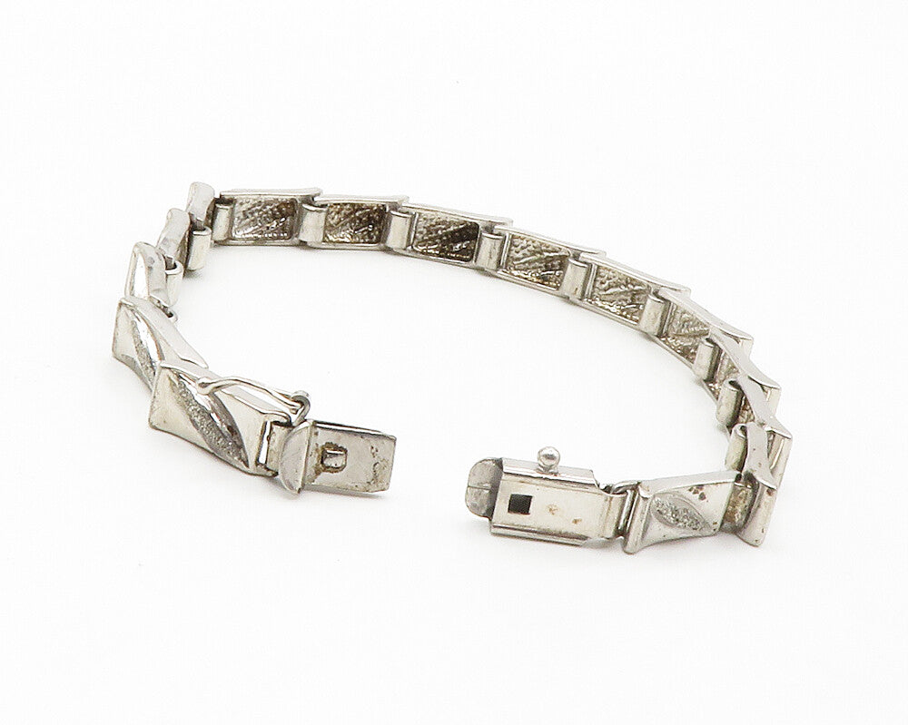 925 Sterling Silver Vintage Shiny Textured Detail Chain Bracelet BT5423