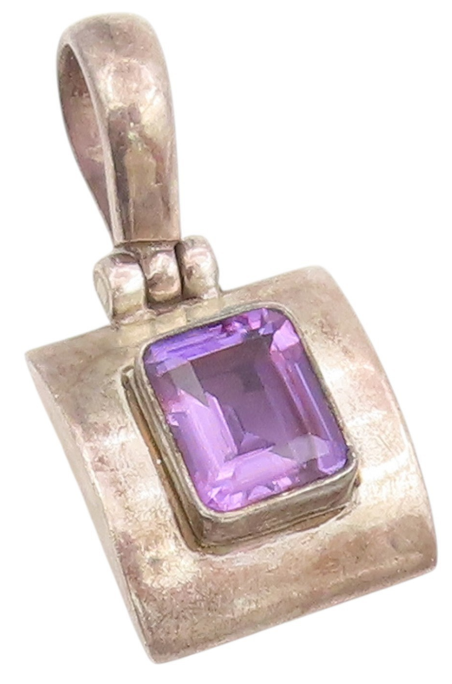 925 Sterling Silver Vintage Pendant Purple Amethyst Geometric Charm  PT25533