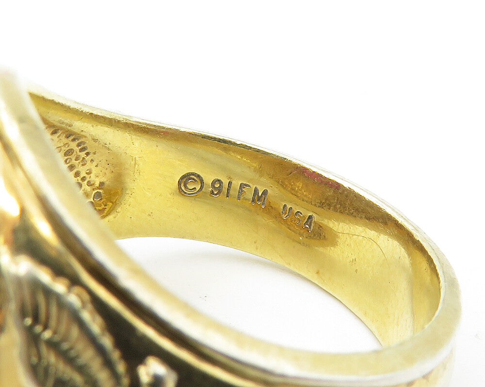 925 Sterling Silver  Lab Ruby US Marines Gold Plated Ring Sz 12  RG10090