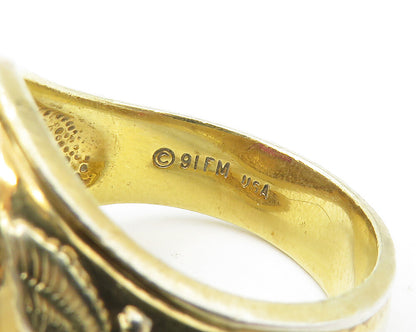 925 Sterling Silver  Lab Ruby US Marines Gold Plated Ring Sz 12  RG10090