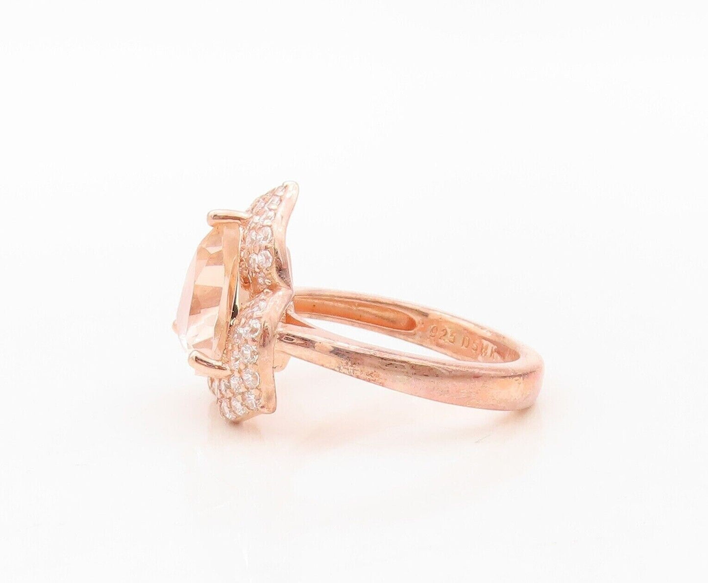 925 Sterling Silver Vintage Ring Rose Gold Plated Morganite & Topaz Sz 7 RG30252