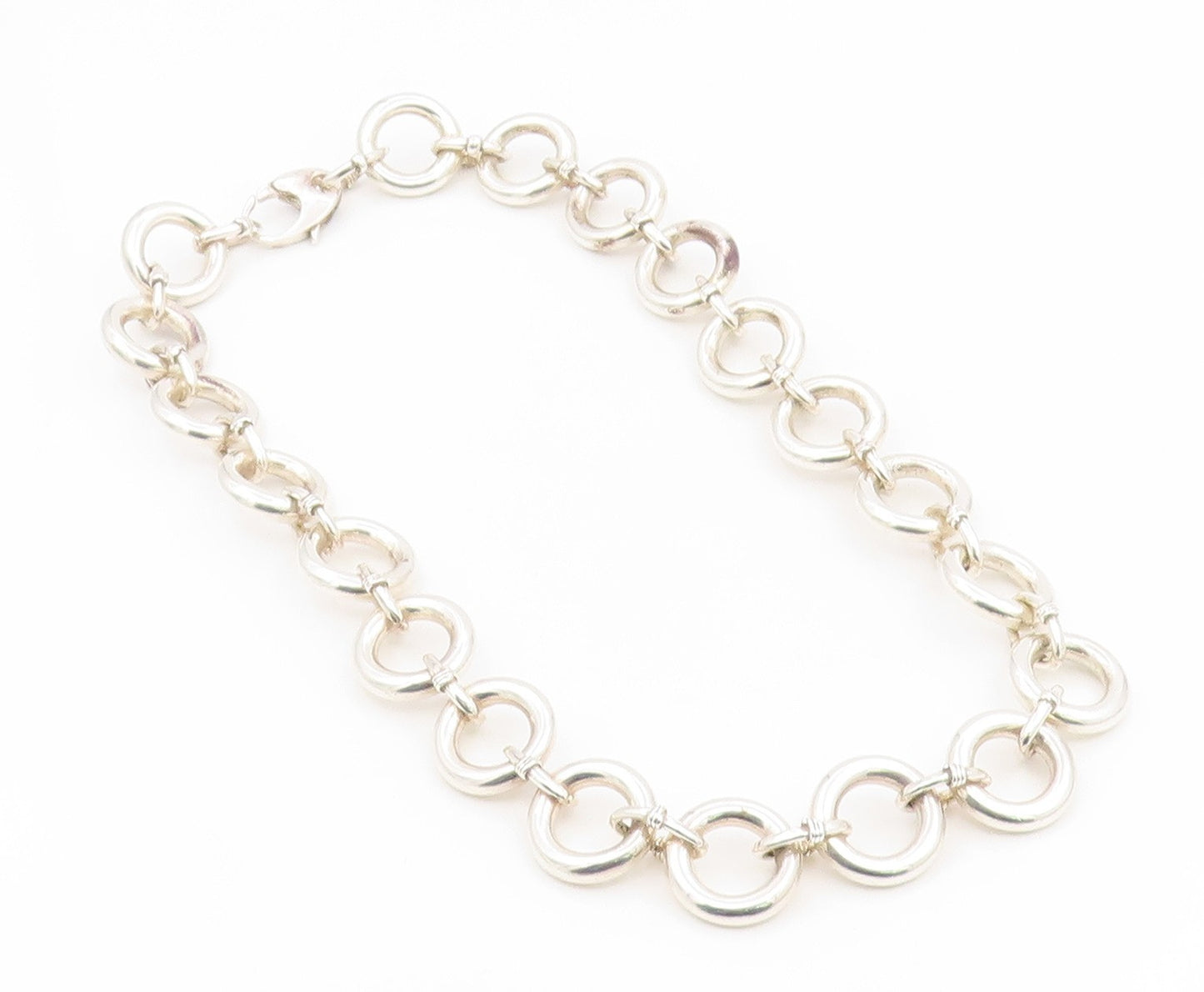 925 Sterling Silver Vintage Necklace Modernist Geometric Circles Link  NE4843